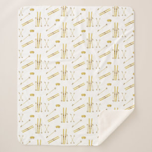 Gold Skis And Poles   Retro Ski Pattern  Sherpa Blanket