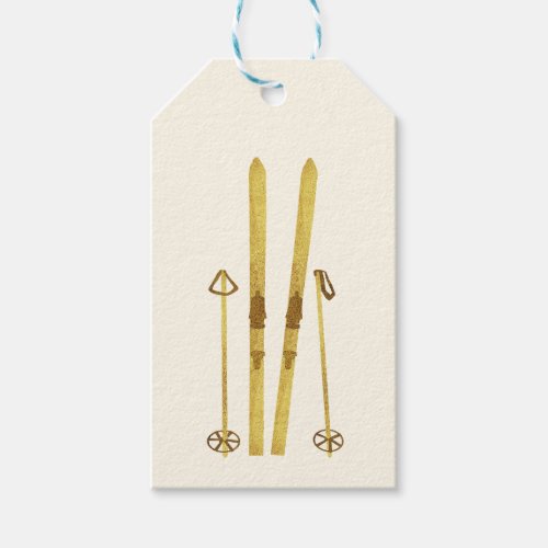 Gold Skis And Poles  Vintage Ski Cream Gift Tags