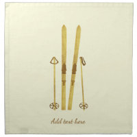 Gold Skis Poles | Vintage Ski Illustration Cream
