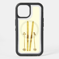 Gold Skis Poles | Vintage Ski Illustration Cream