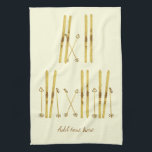 Gold Skis Poles | Vintage Ski Illustration Cream Kitchen Towel<br><div class="desc">Modern Alpine ski,  skiing,  skier-themed design with gold skis and gold poles. Simple festive holiday gold ski illustration for ski lovers. Nordic scandinavian skis design.</div>