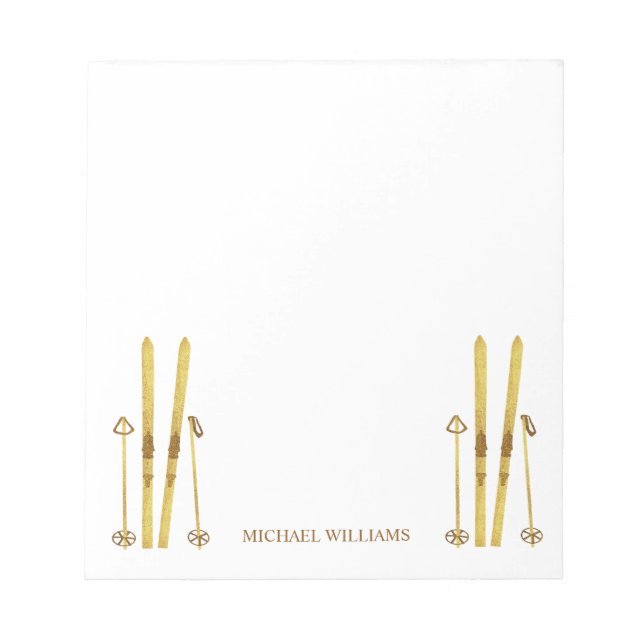 Gold Skis Poles | Vintage Ski Illustration Cream Notepad (Front)