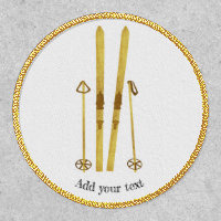 Gold Skis Poles | Vintage Ski Illustration White