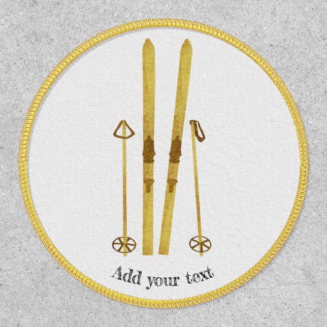 Gold Skis Poles | Vintage Ski Illustration White Patch (Front)