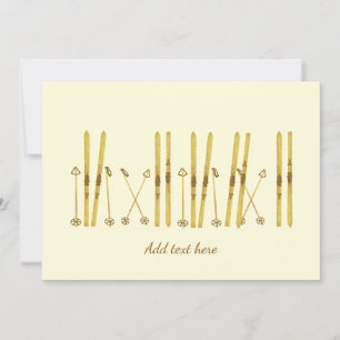Gold Skis Vintage Ski Cream Winter Holiday Card