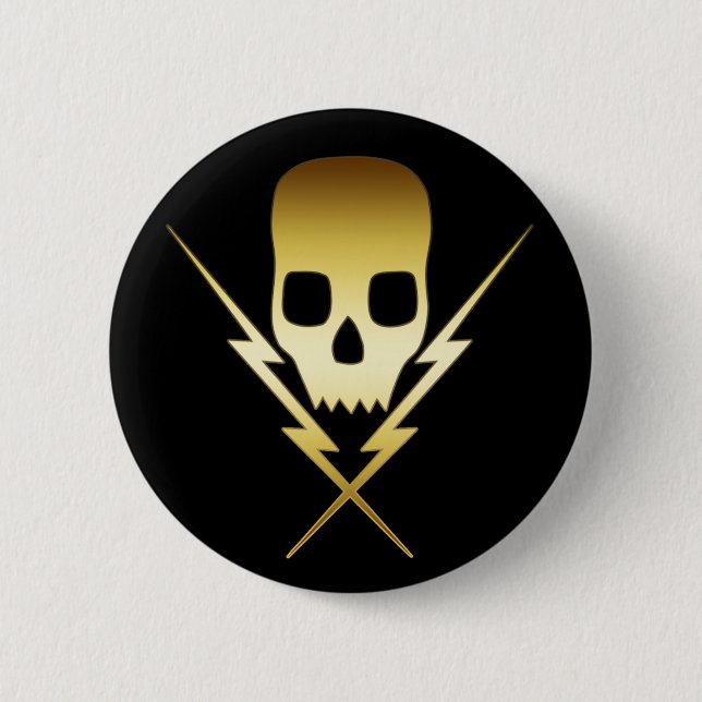 GOLD SKULL AND LIGHTNING BOLTS BUTTON (Front)