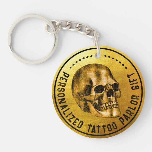  Gold Skull Cool Gothic Pro Fidelity Tattoo Parlor Keychain (Front)