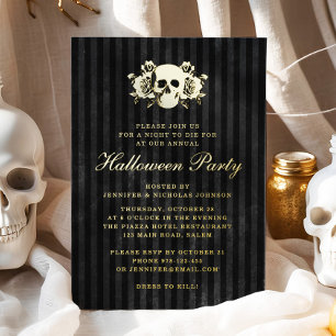 Gold Skull Gothic Black Halloween Party Foil Invitation