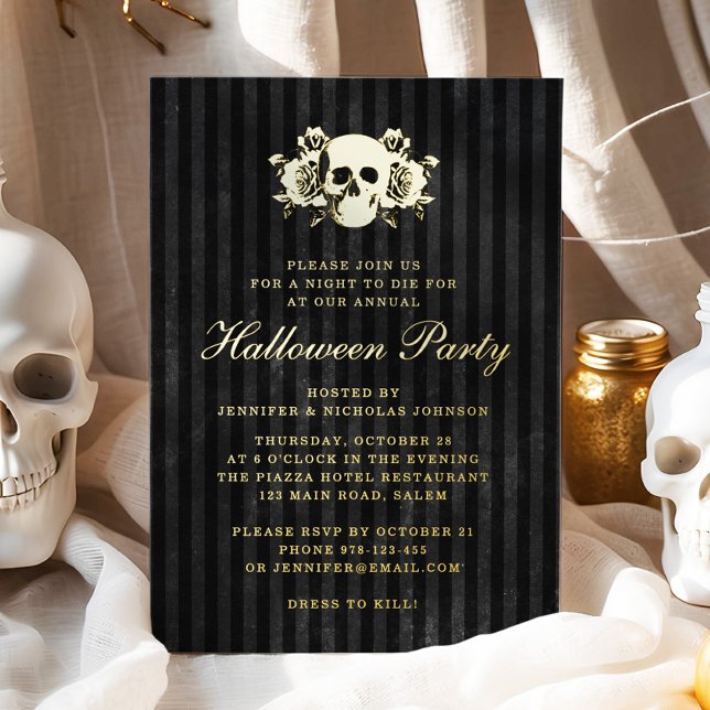 Gold Skull Gothic Black Halloween Party Foil Invitation (Gold Skull Gothic Black Halloween Party Foil Invitation)