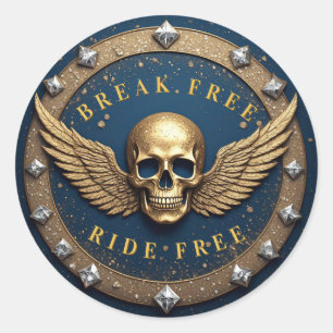☠️ Gold Skull Halo Symbol Gift For Rock Fans 💀 Classic Round Sticker