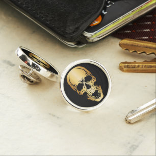 Gold Skull Lapel Pin Round
