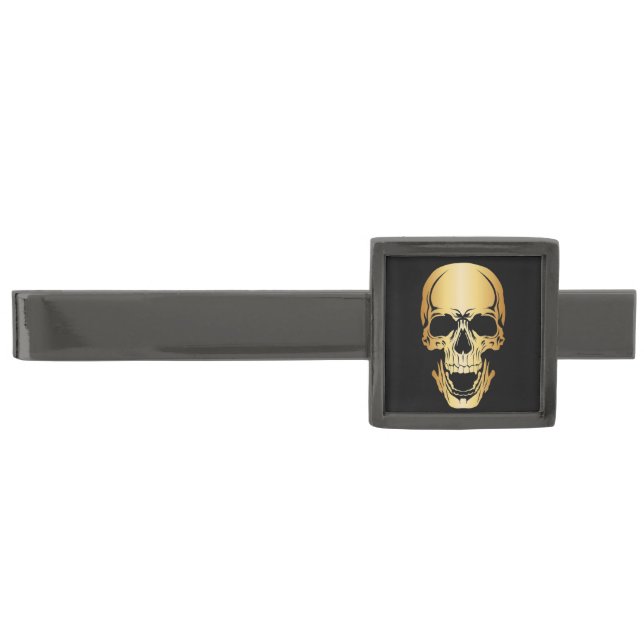 Gold Skull Modern Tie Bar (Front)