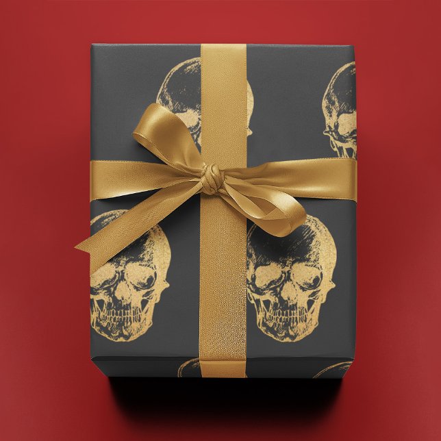 Gold Skull on Gray |  Wrapping Paper (Creator Uploaded)