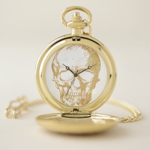 Gold Skull  Pocket Watch  Gold