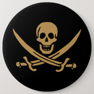 Gold Skull & Swords Pirate flag of Calico Jack Button