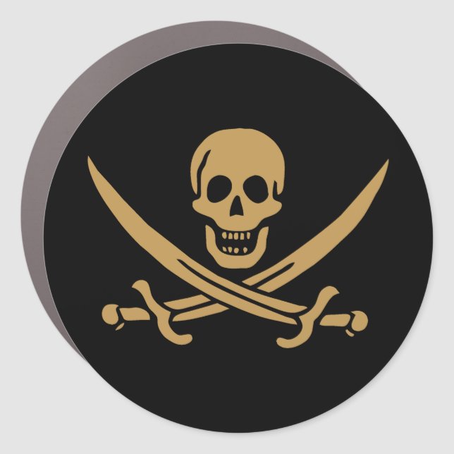 Gold Skull & Swords Pirate flag of Calico Jack Car Magnet (Front)