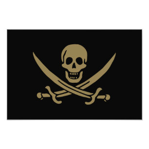 Gold Skull & Swords Pirate flag of Calico Jack Photo Print