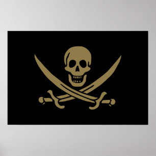 Gold Skull & Swords Pirate flag of Calico Jack Poster
