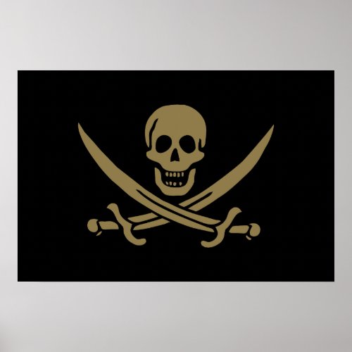 Gold Skull  Swords Pirate flag of Calico Jack Poster