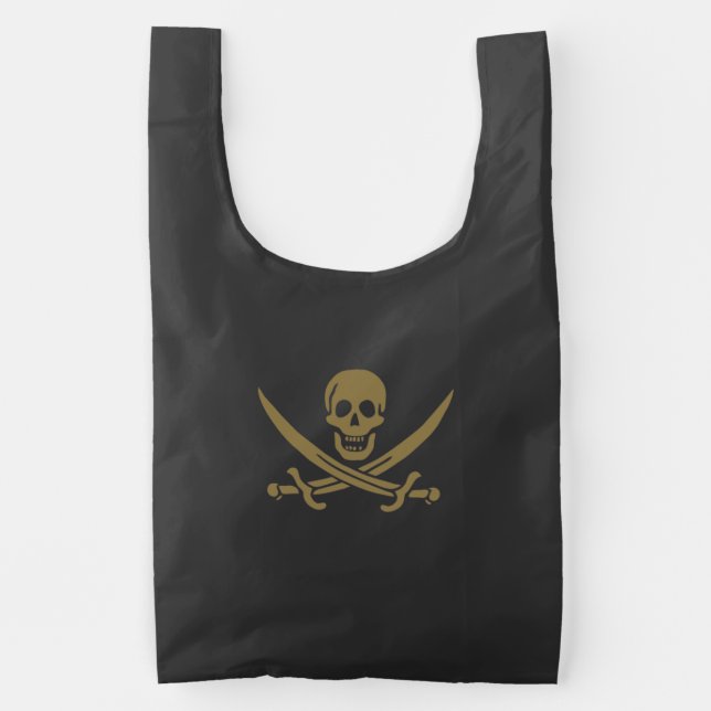 Gold Skull & Swords Pirate flag of Calico Jack Reusable Bag (Front)