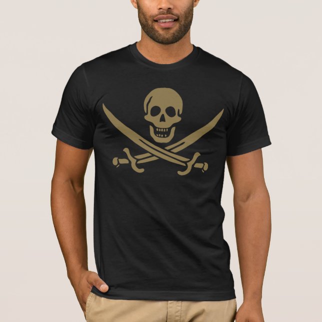 Gold Skull & Swords Pirate flag of Calico Jack T-Shirt (Front)