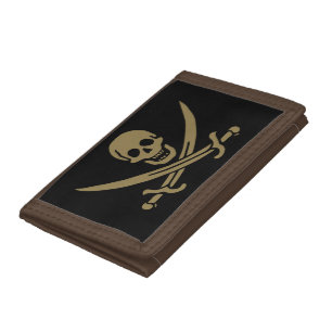 Gold Skull & Swords Pirate flag of Calico Jack Tri-fold Wallet