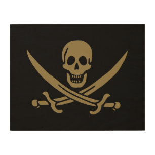 Gold Skull & Swords Pirate flag of Calico Jack Wood Wall Art