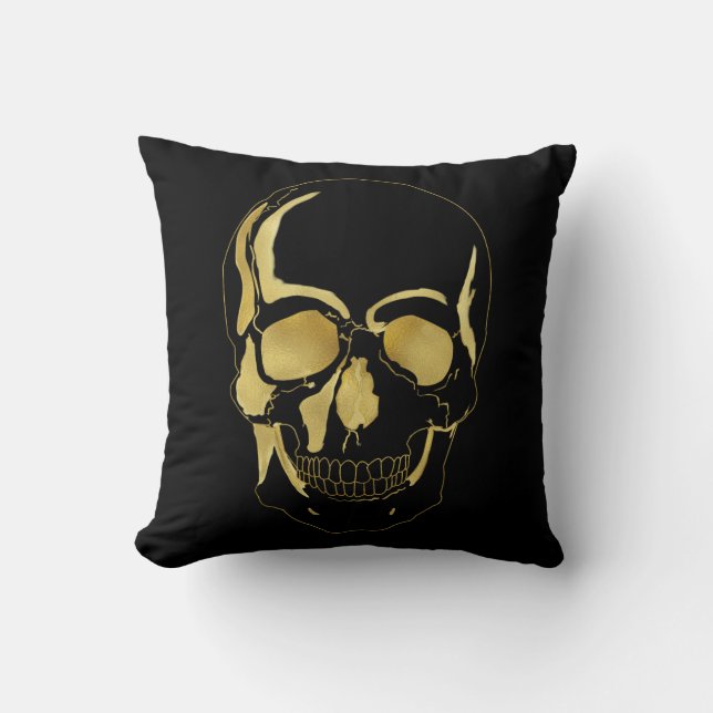 Gold Skull Throw Pillow (Front)