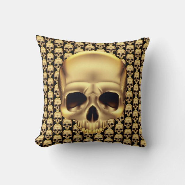 Gold Skull Throw Pillow (Front)