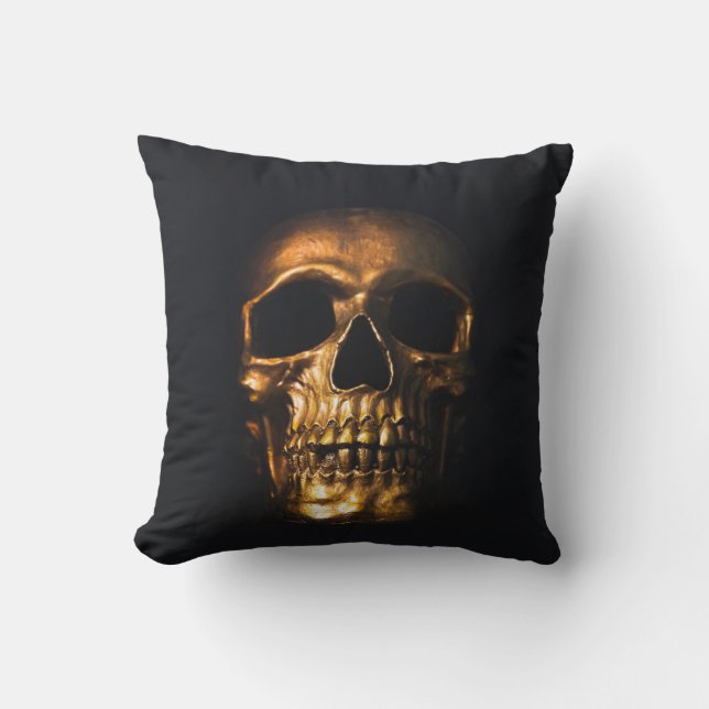 Gold Skull Throw Pillow (Front)