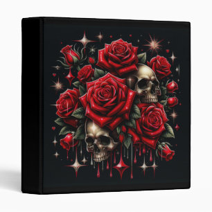 Gold Skulls & Red Roses Sparkle Gothic Glamour 3 Ring Binder