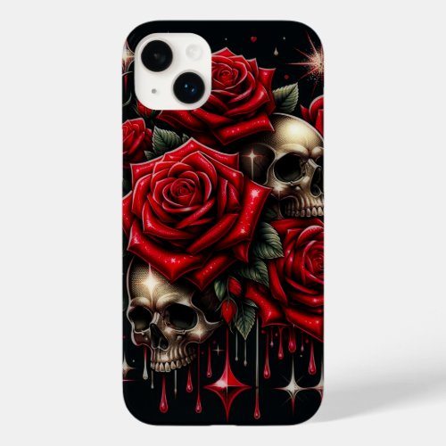 Gold Skulls  Red Roses Sparkle Gothic Glamour Case_Mate iPhone 14 Plus Case