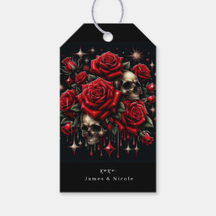 Gold Skulls & Red Roses Sparkle Gothic Glamour Gift Tags