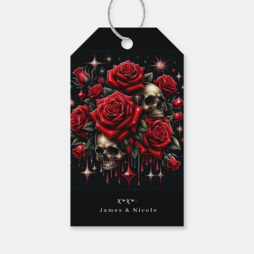 Gold Skulls  Red Roses Sparkle Gothic Glamour Gift Tags