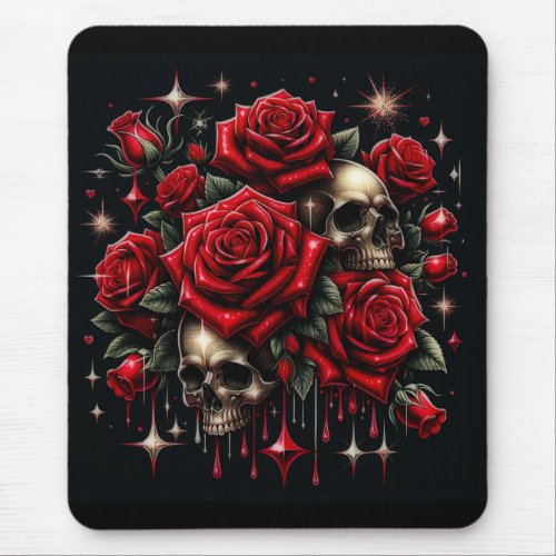 Gold Skulls  Red Roses Sparkle Gothic Glamour Mouse Pad