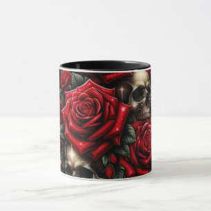 Gold Skulls & Red Roses Sparkle Gothic Glamour Mug