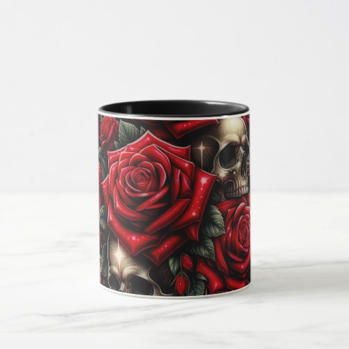Gold Skulls  Red Roses Sparkle Gothic Glamour Mug