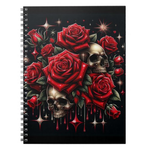 Gold Skulls  Red Roses Sparkle Gothic Glamour Notebook