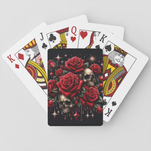 Gold Skulls  Red Roses Sparkle Gothic Glamour Poker Cards