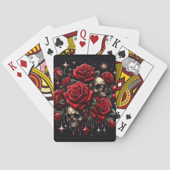Gold Skulls & Red Roses Sparkle Gothic Glamour Poker Cards (Back)