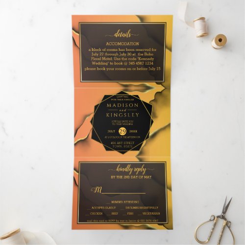 Gold Sky Abstract Wonderful Wedding  Tri_Fold Invitation