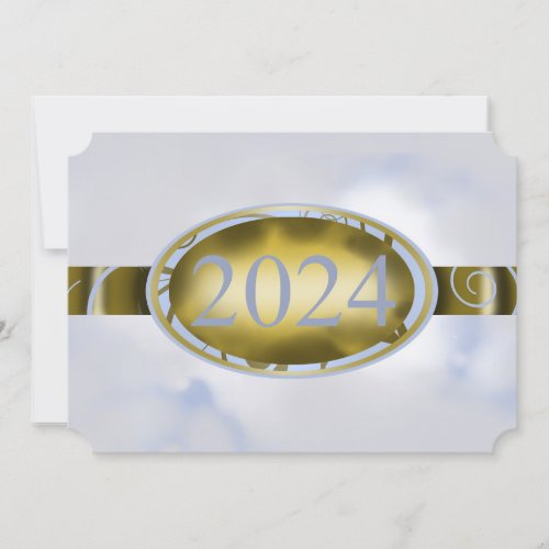 Gold  Sky_Blue Graduation Floral Button 2024 Card