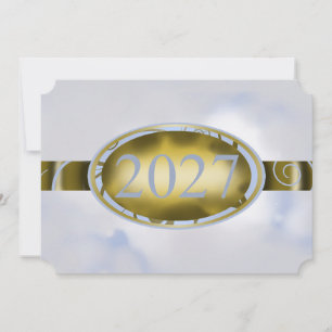 Gold & Sky-Blue Graduation Floral Button 2027 Card