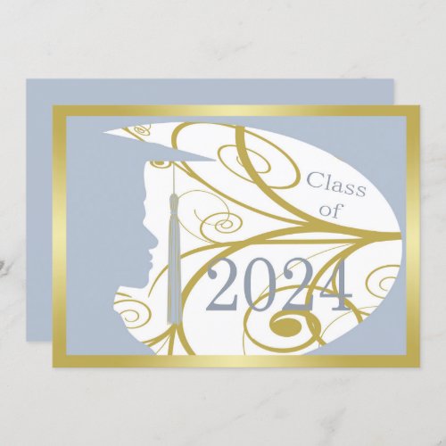 GoldSky Blue Man Silhouette 2024 Graduation Party Invitation
