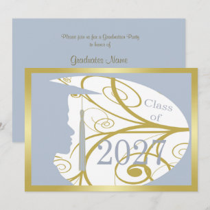 Gold/Sky Blue Man Silhouette 2027 Graduation Party Invitation