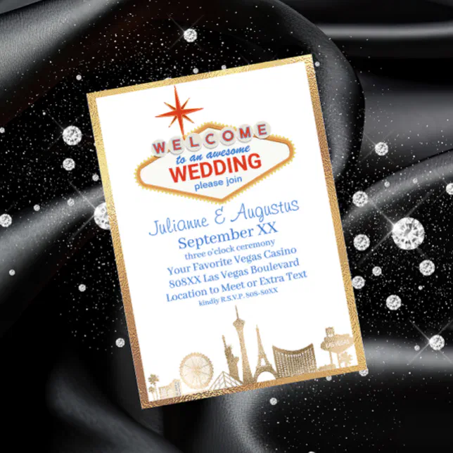 Gold Skyline Las Vegas Wedding Invitation Zazzle