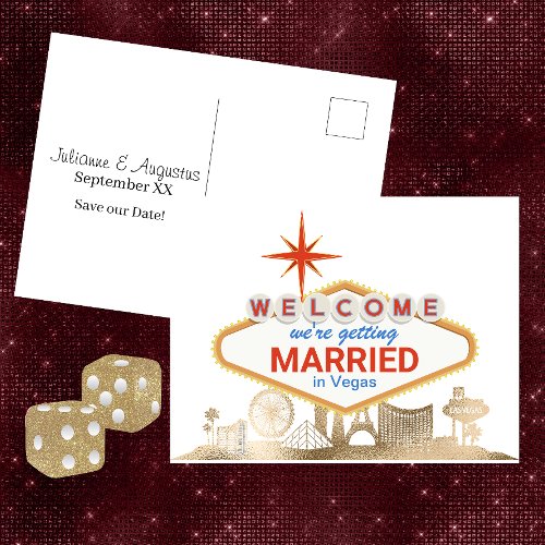 Gold Skyline Las Vegas Wedding Save the Date Postcard