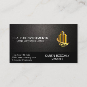 Gold Skyscraper Buildings Global Logo Business Card