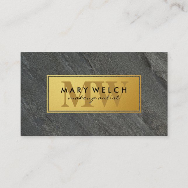 Gold | Slate Rock | Classic Monogram Appointment Card (Front)
