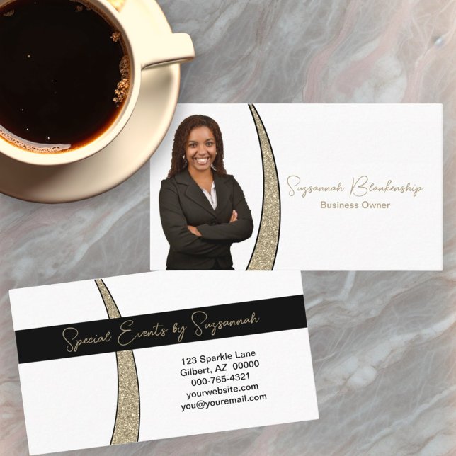 Gold Sliver of Faux Glitter Professional Photo Business Card (business card template front and back)
